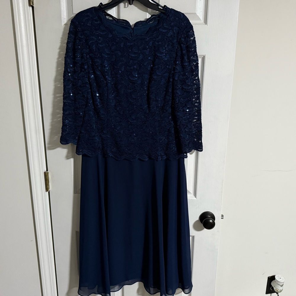 Alex Evenings Navy Long Sleeve Dress